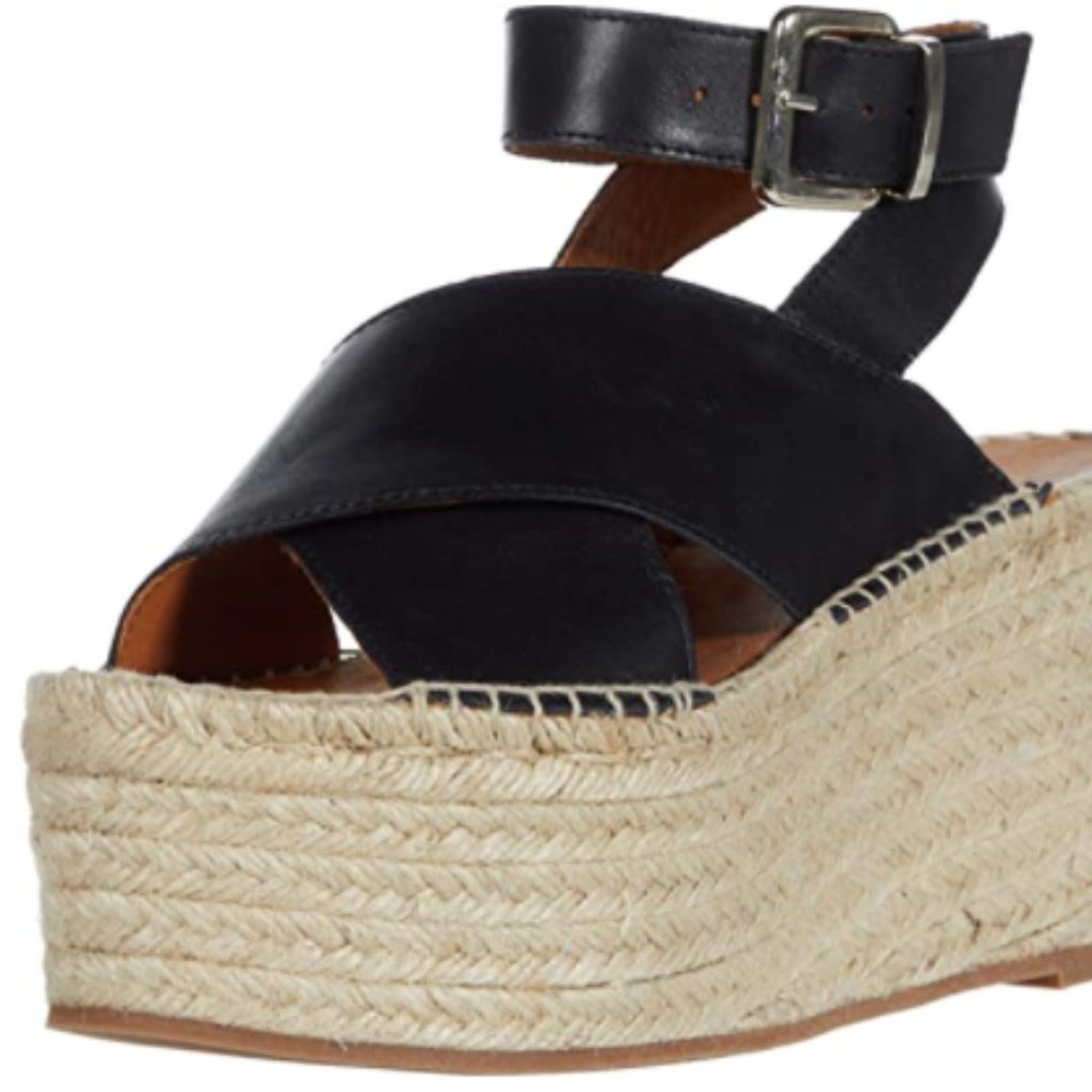 ALOHAS Vegas Platform Espadrille Wedge (Black, 7.5)